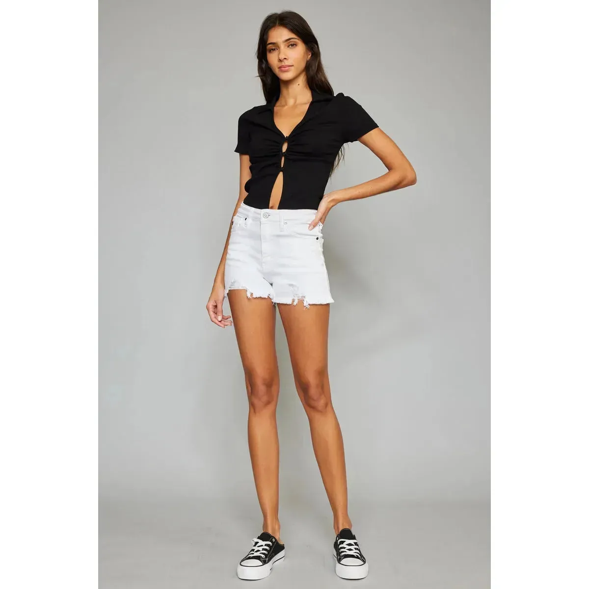 High Rise White Jean Shorts