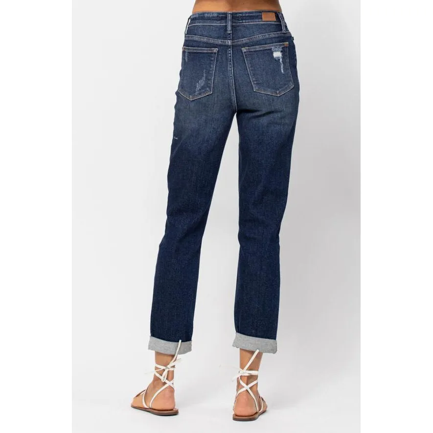 High Waist Destroyed Cuffed Boyfriend Jean