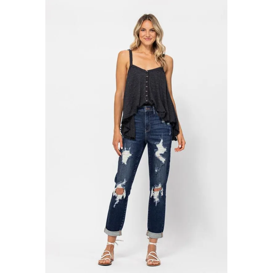 High Waist Destroyed Cuffed Boyfriend Jean