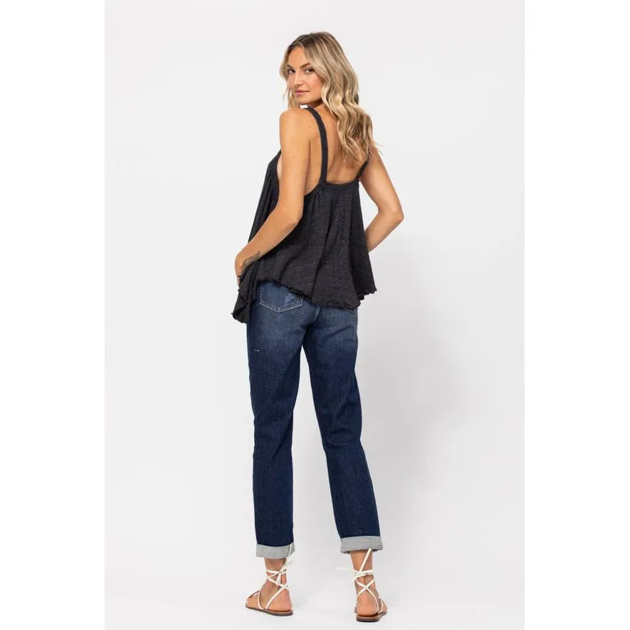 High Waist Destroyed Cuffed Boyfriend Jean