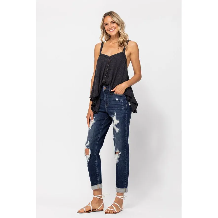 High Waist Destroyed Cuffed Boyfriend Jean