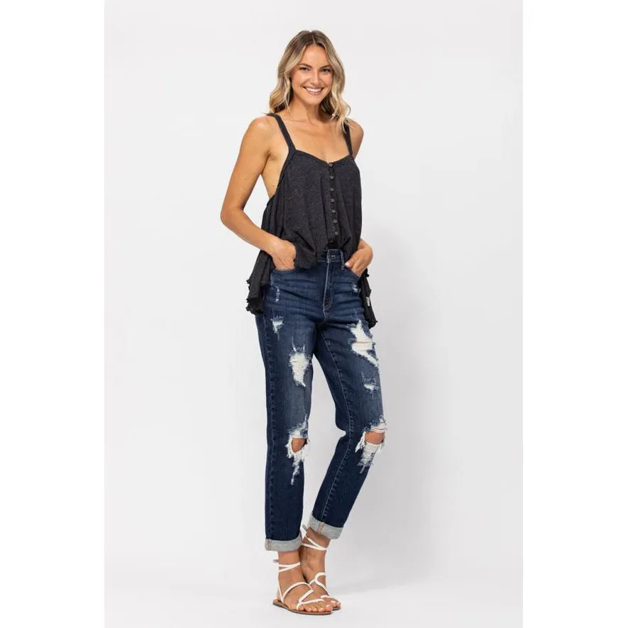 High Waist Destroyed Cuffed Boyfriend Jean