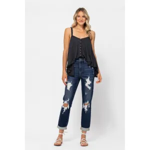 High Waist Destroyed Cuffed Boyfriend Jean