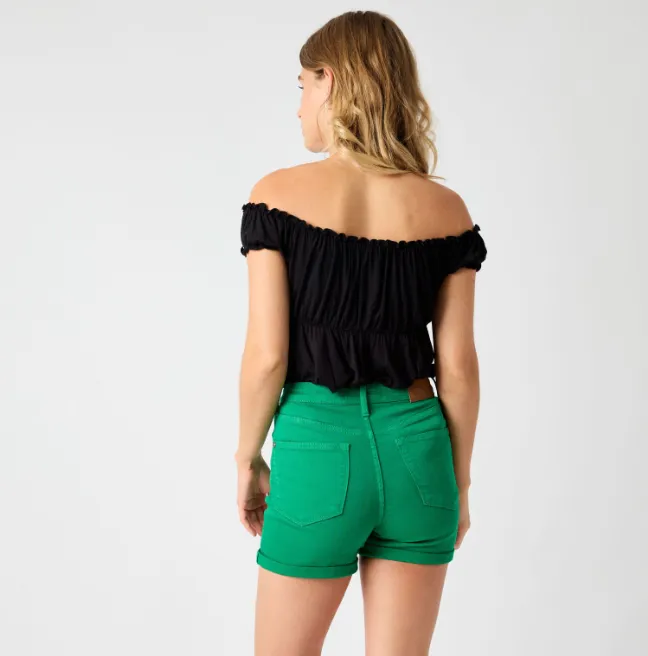 High Waist Tummy Control Garment Dyed Shorts
