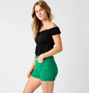 High Waist Tummy Control Garment Dyed Shorts