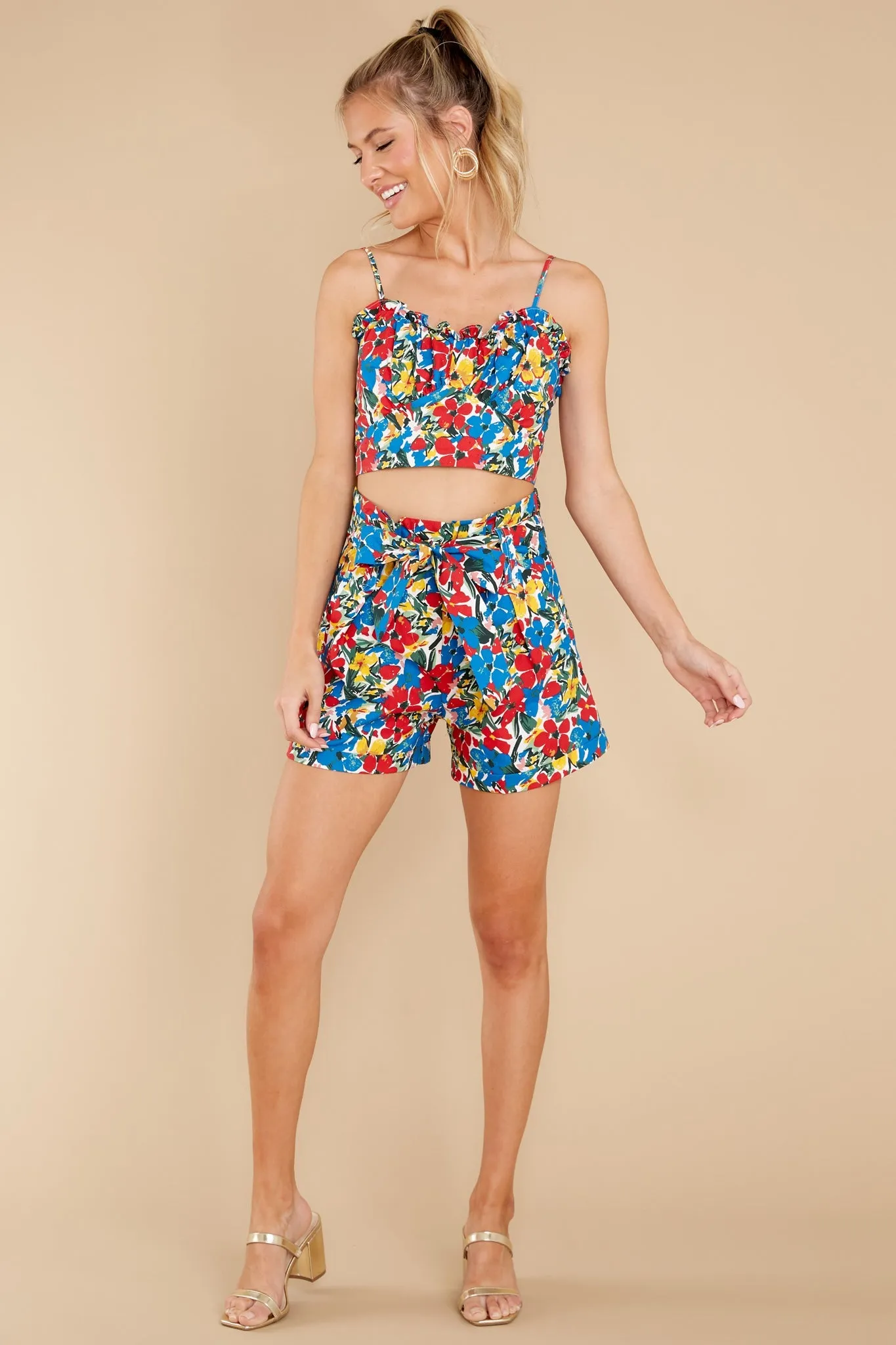 How Spectacular Red Sorrente Print High Waisted Shorts