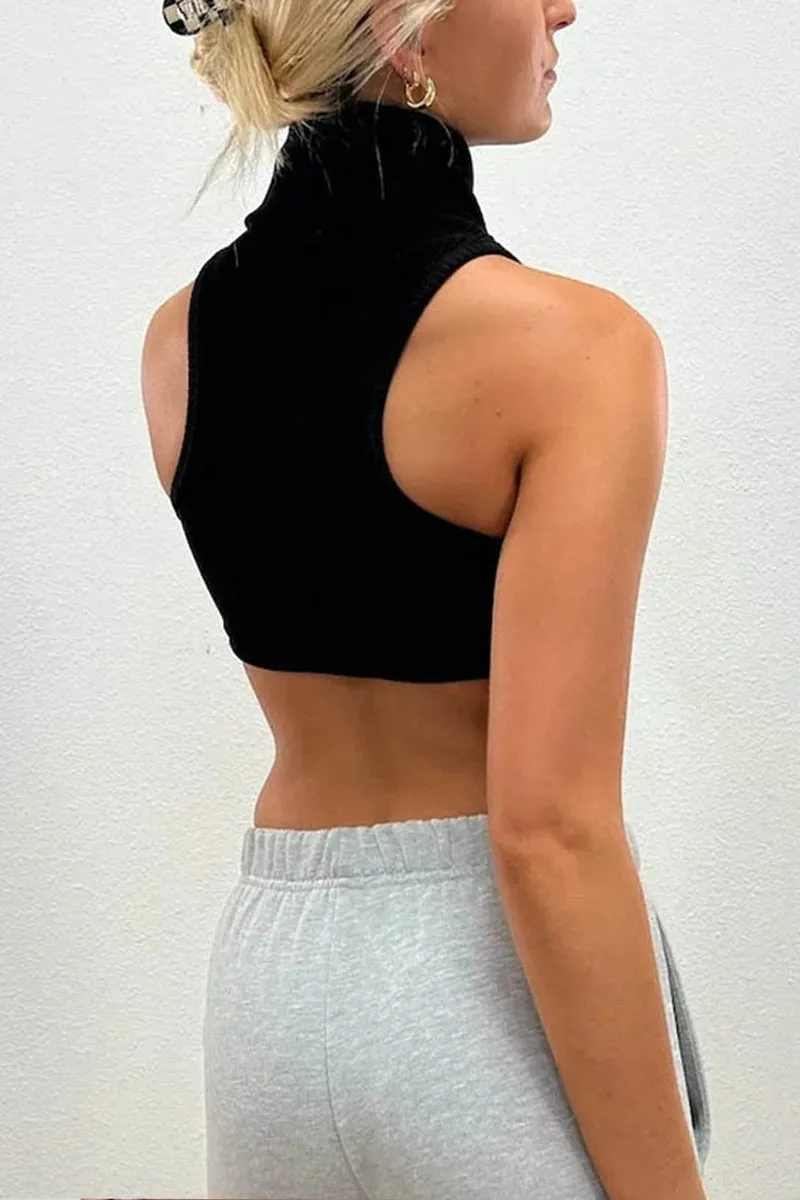 HTZ1184 Ribbed Turtleneck Crop Top