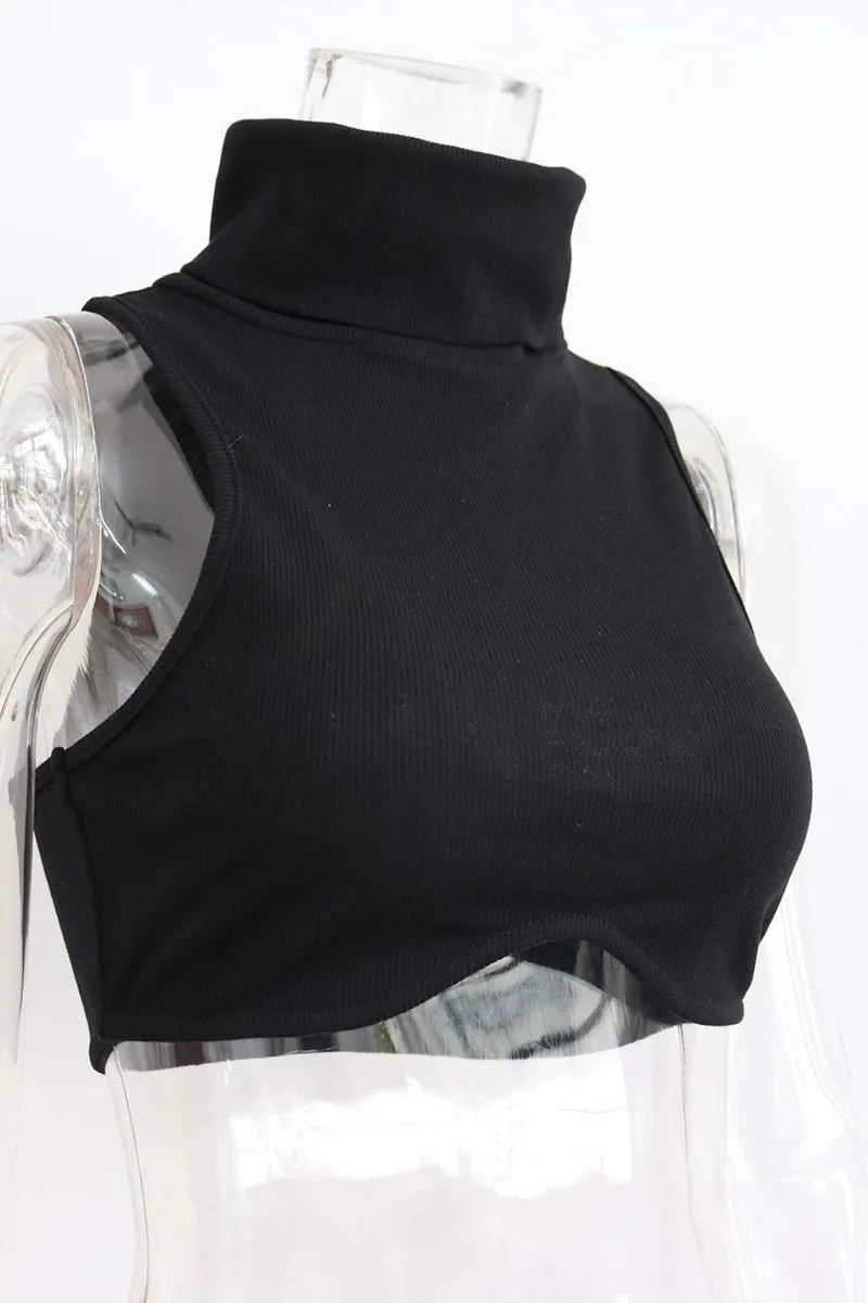 HTZ1184 Ribbed Turtleneck Crop Top