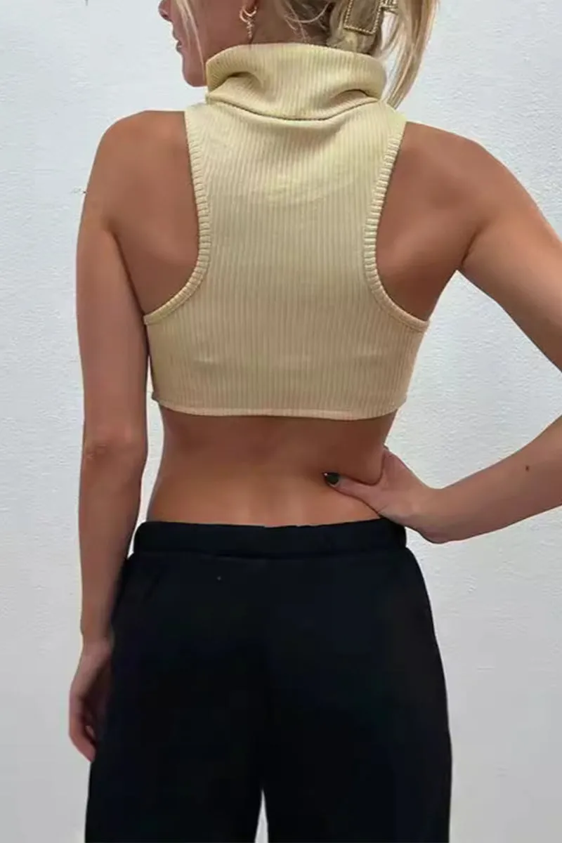 HTZ1184 Ribbed Turtleneck Crop Top