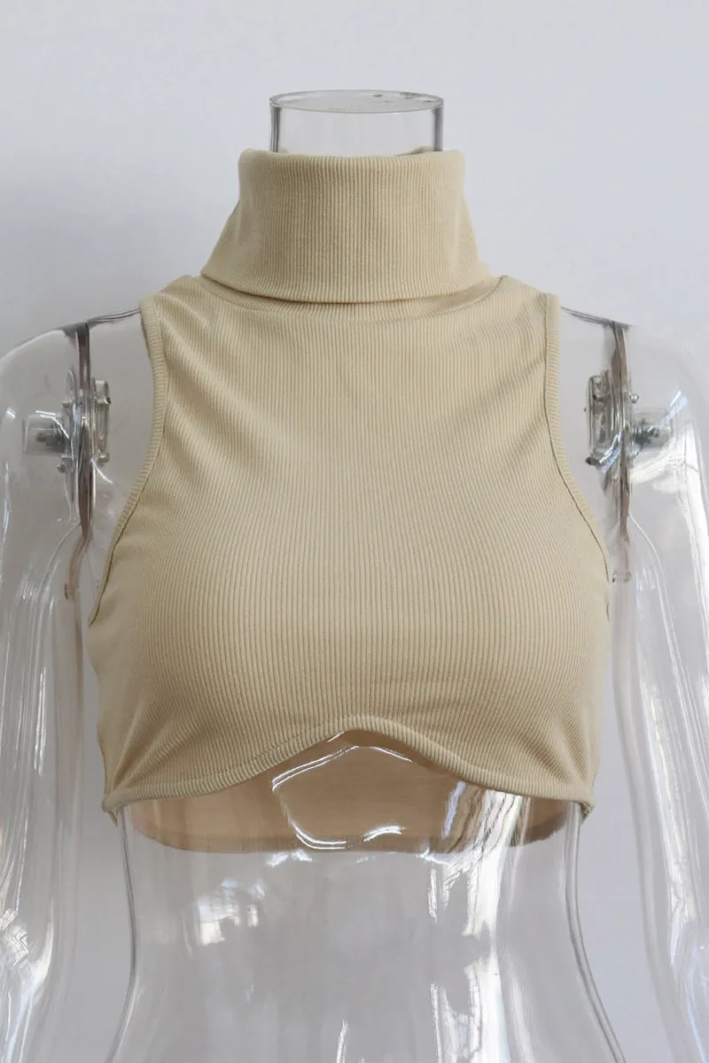 HTZ1184 Ribbed Turtleneck Crop Top