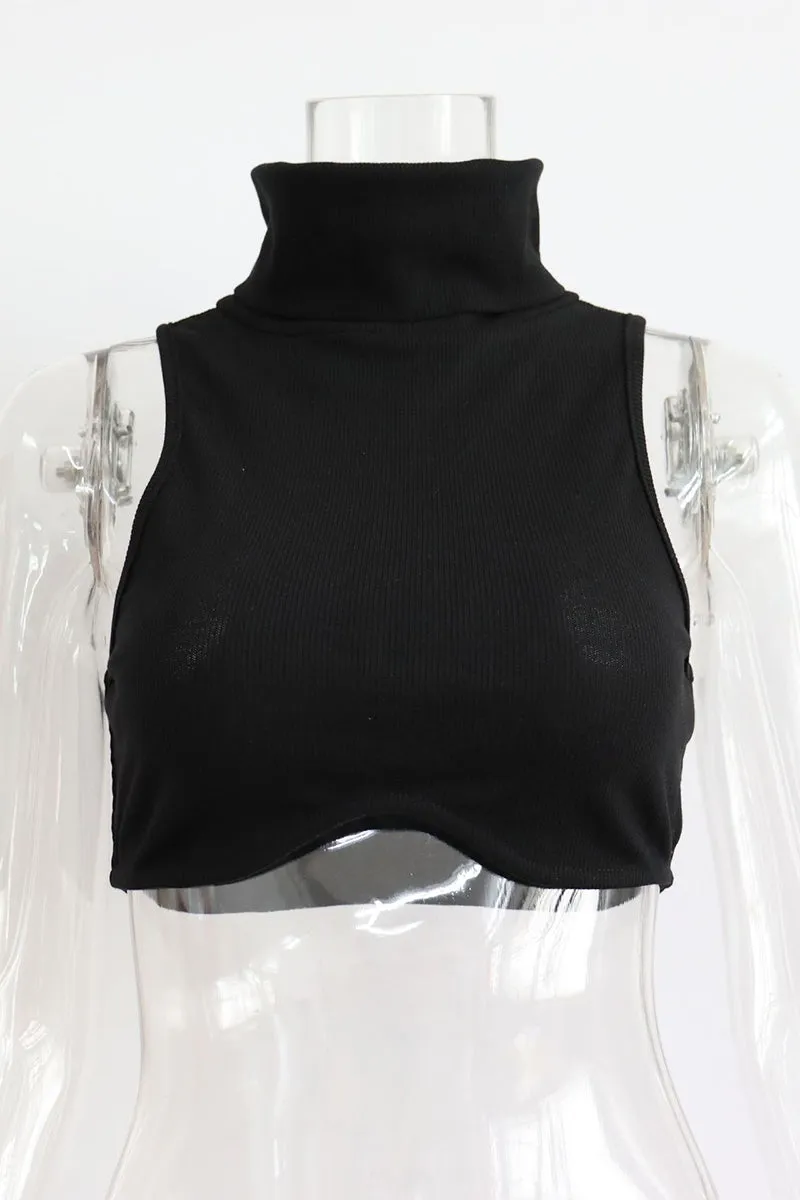 HTZ1184 Ribbed Turtleneck Crop Top