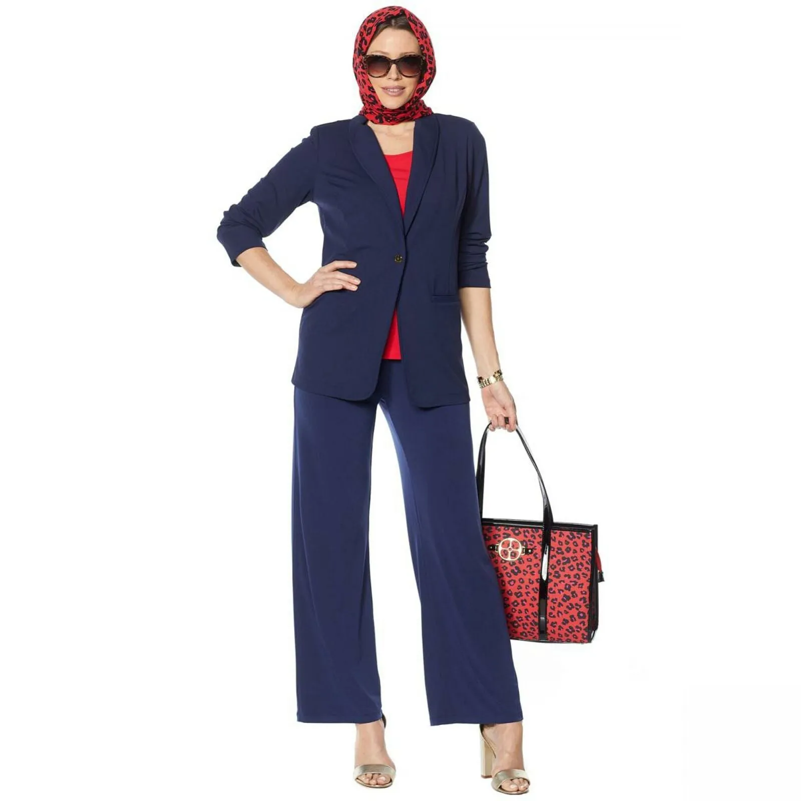 IMAN Women's Plus Size Global Chic Luxury Resort Blazer With Printed Cuffs