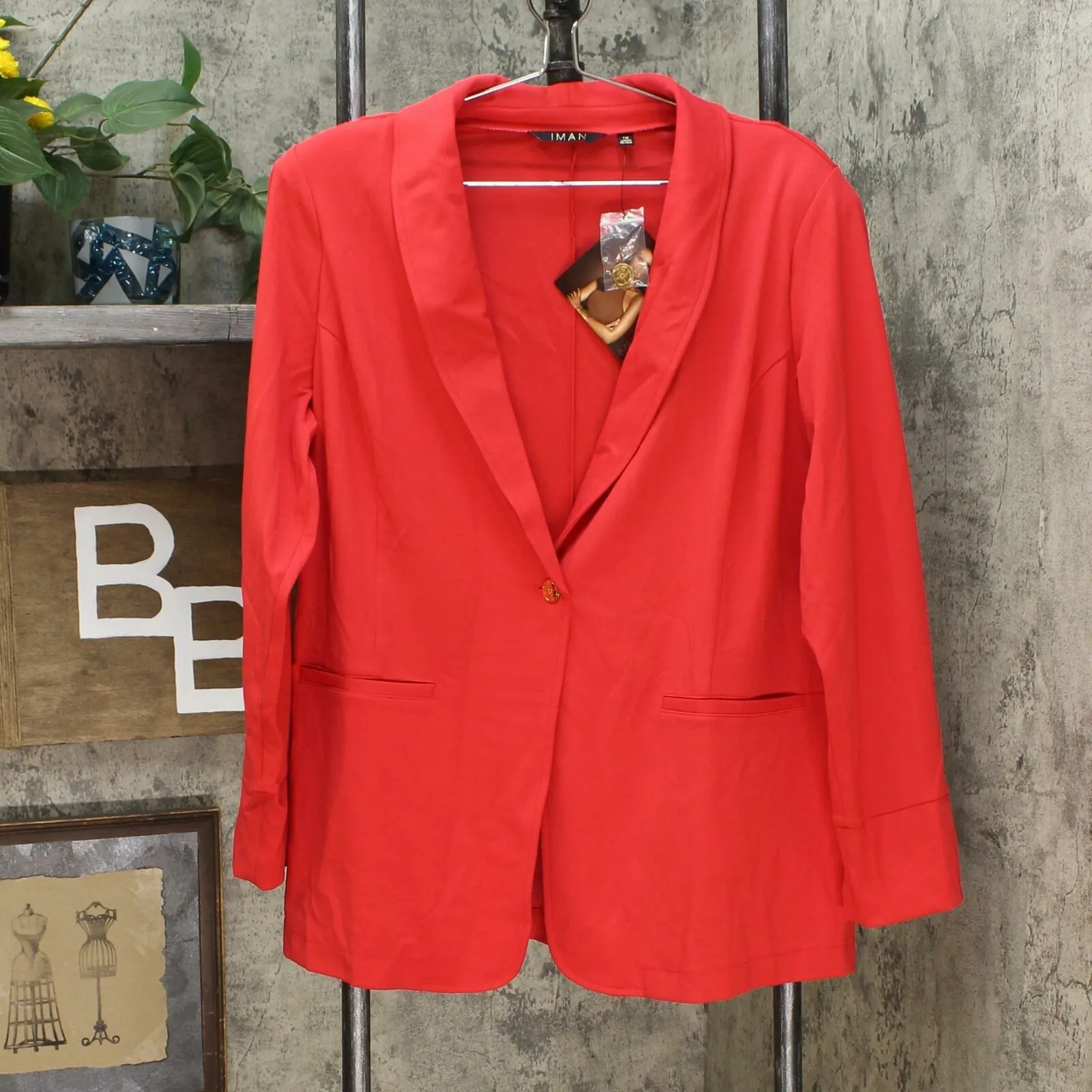 IMAN Women's Plus Size Global Chic Luxury Resort Blazer With Printed Cuffs