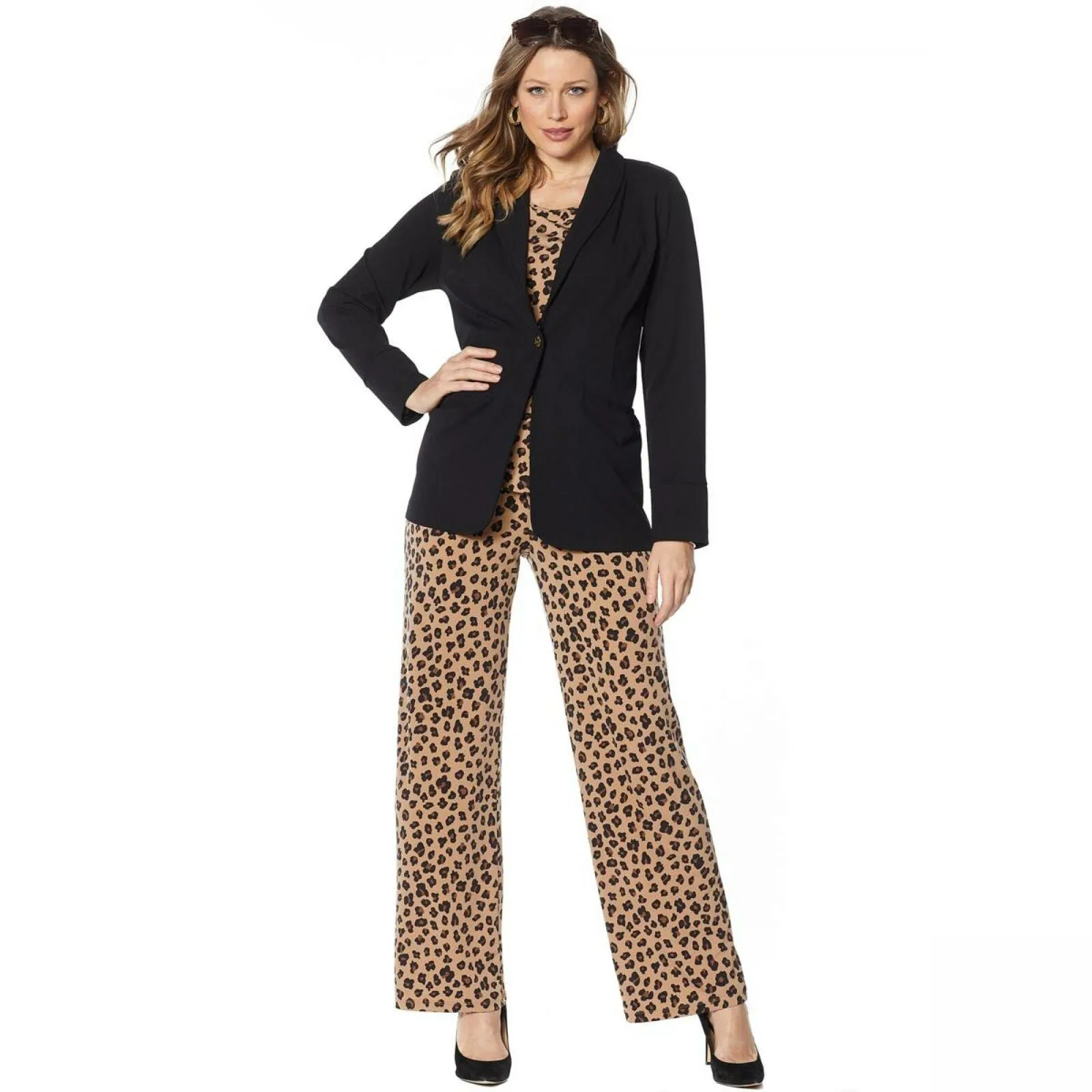 IMAN Women's Plus Size Global Chic Luxury Resort Blazer With Printed Cuffs