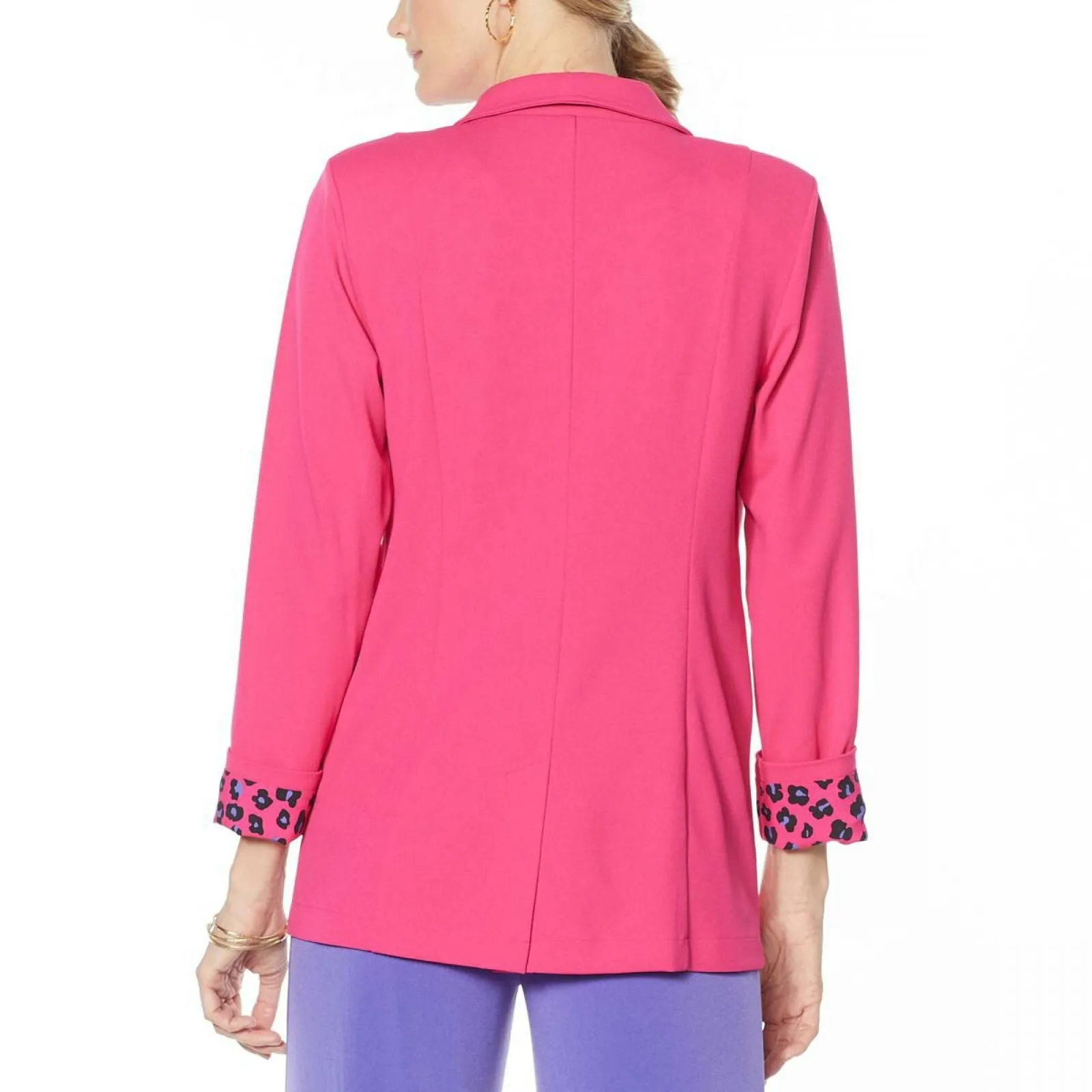 IMAN Women's Plus Size Global Chic Luxury Resort Blazer With Printed Cuffs