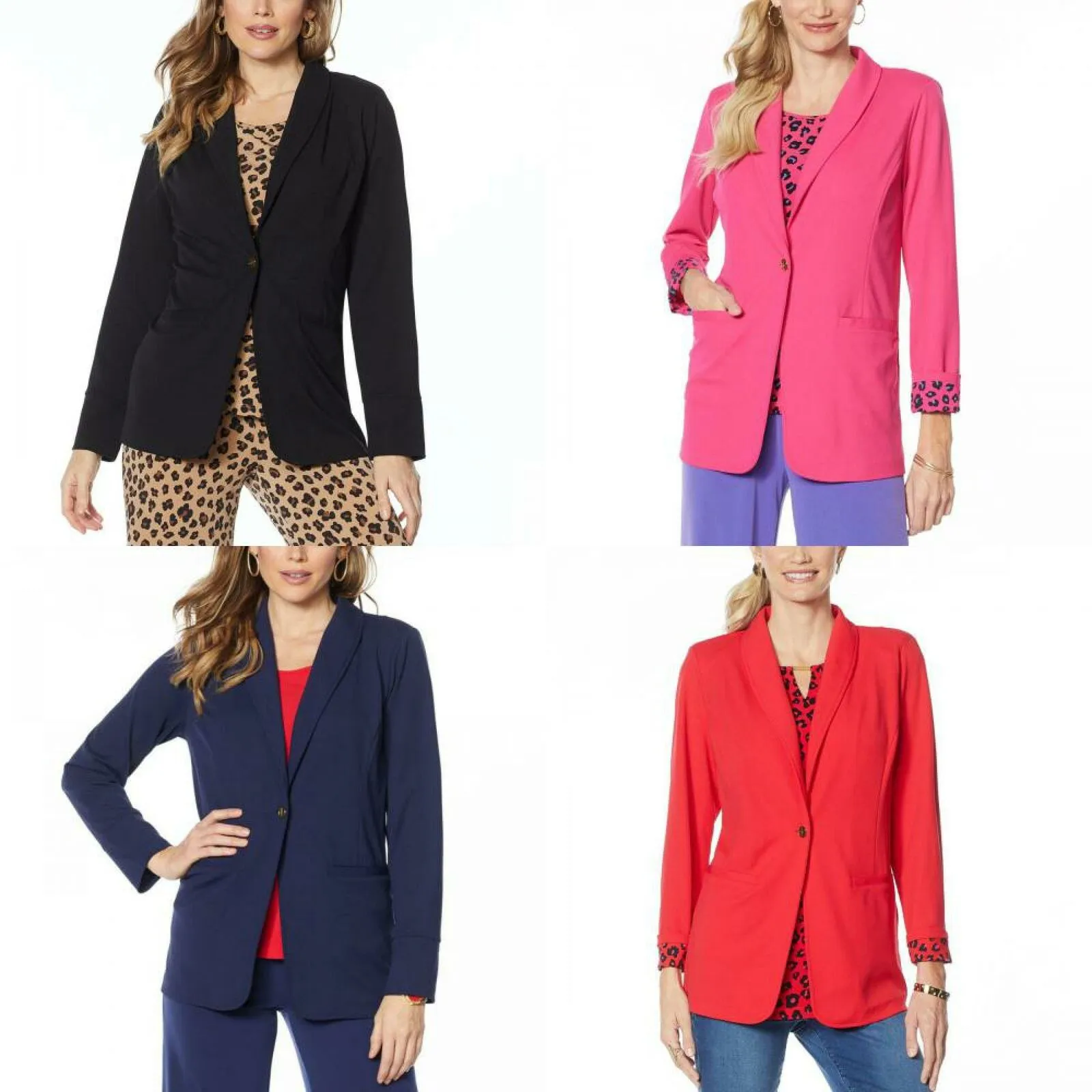 IMAN Women's Plus Size Global Chic Luxury Resort Blazer With Printed Cuffs