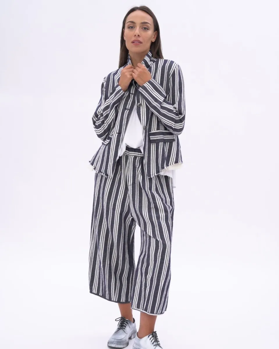 Indigo Striped Raw Edge Layered Jacket