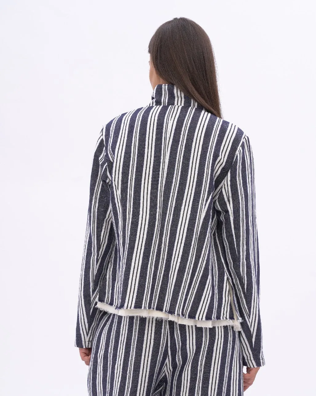 Indigo Striped Raw Edge Layered Jacket