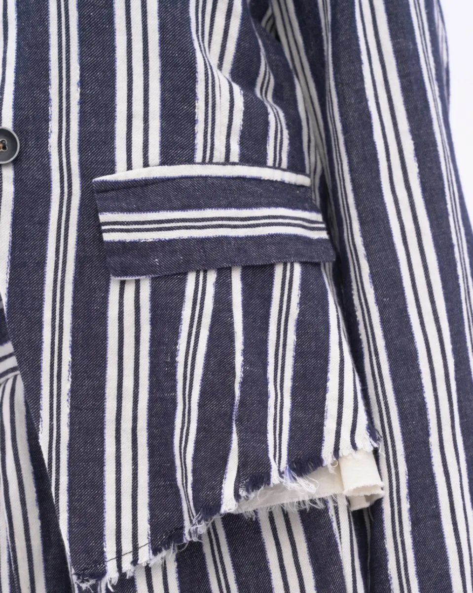 Indigo Striped Raw Edge Layered Jacket