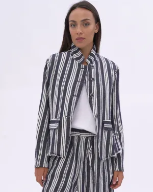Indigo Striped Raw Edge Layered Jacket