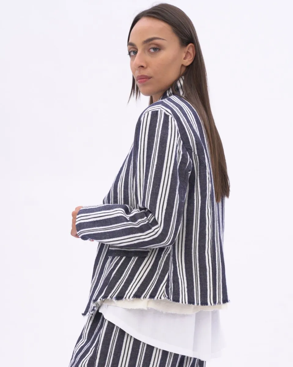 Indigo Striped Raw Edge Layered Jacket