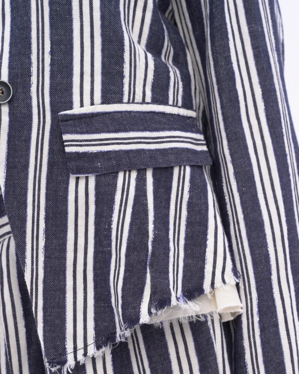 Indigo Striped Raw Edge Layered Jacket