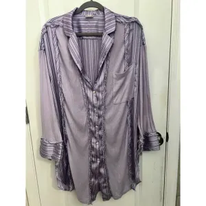 Intimately Free People Purple Dress Stripes Button Down Night Gown Boho Oversize
