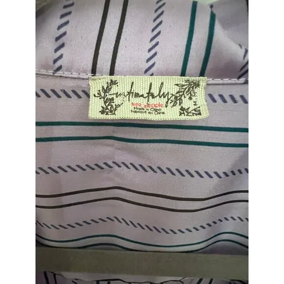 Intimately Free People Purple Dress Stripes Button Down Night Gown Boho Oversize