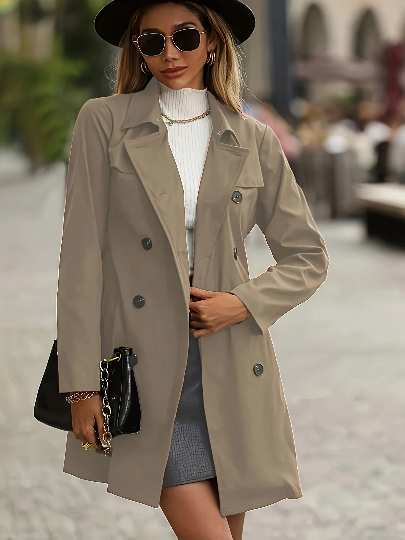 Irene - Solid trench coat with double row of buttons