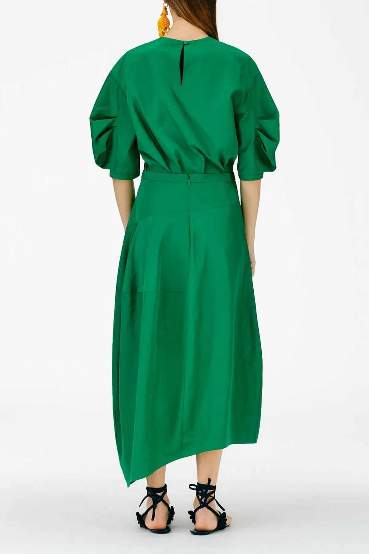 Italian Sporty Nylon Asymmetrical Balloon Skirt Regular in Green
