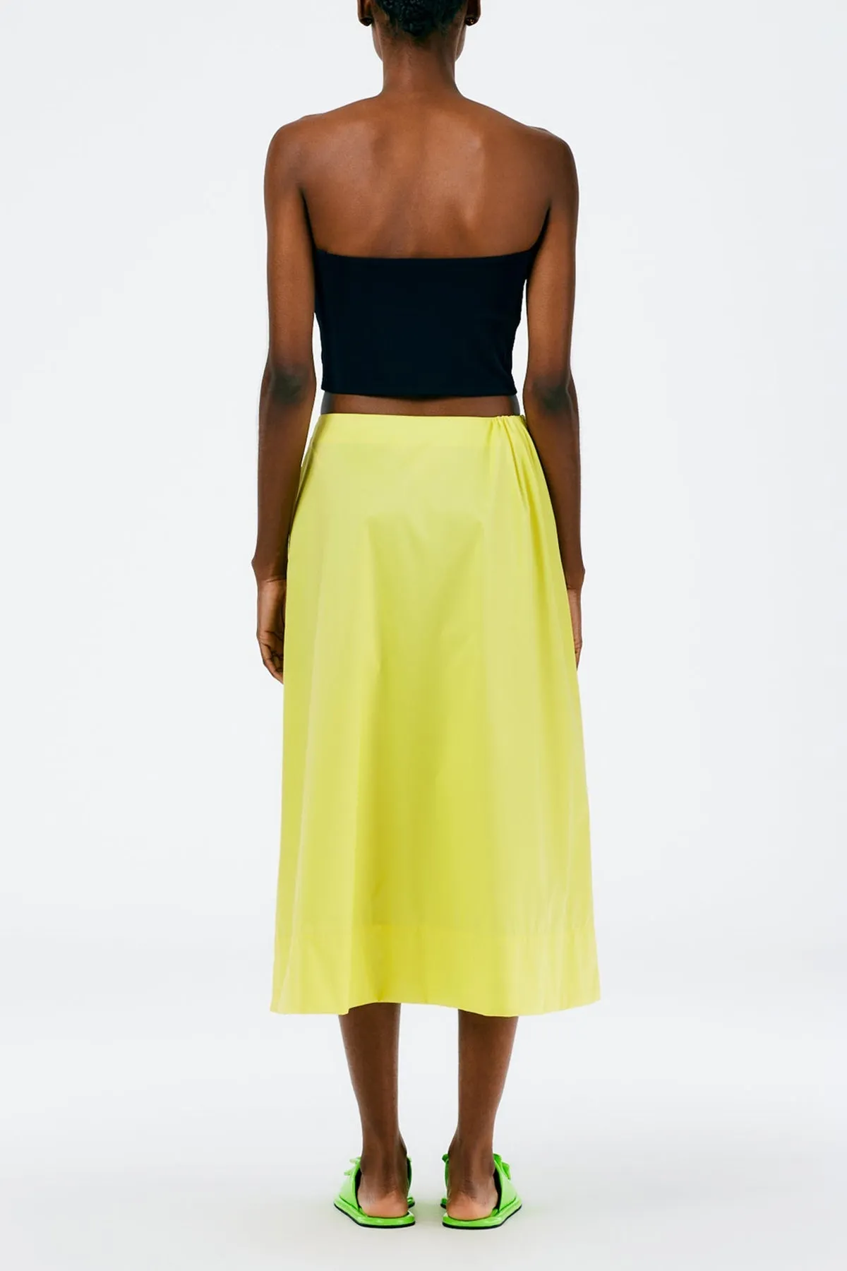 Italian Sporty Nylon Side Shirred Circle Skirt in Yellow