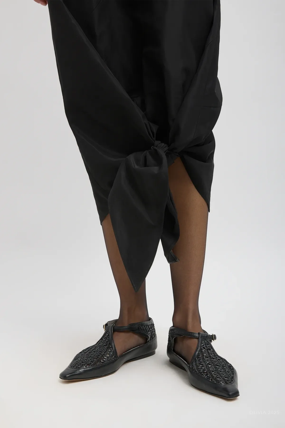 Italian Sporty Nylon Tie Skirt in Black