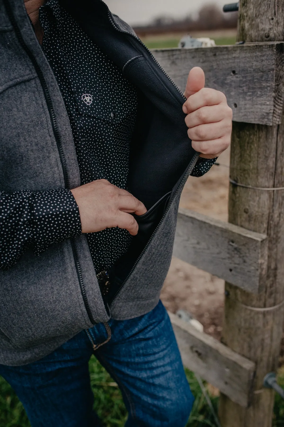 'James' Bonded Men's Wooly Vest by CINCH (Charcoal/ Khaki)