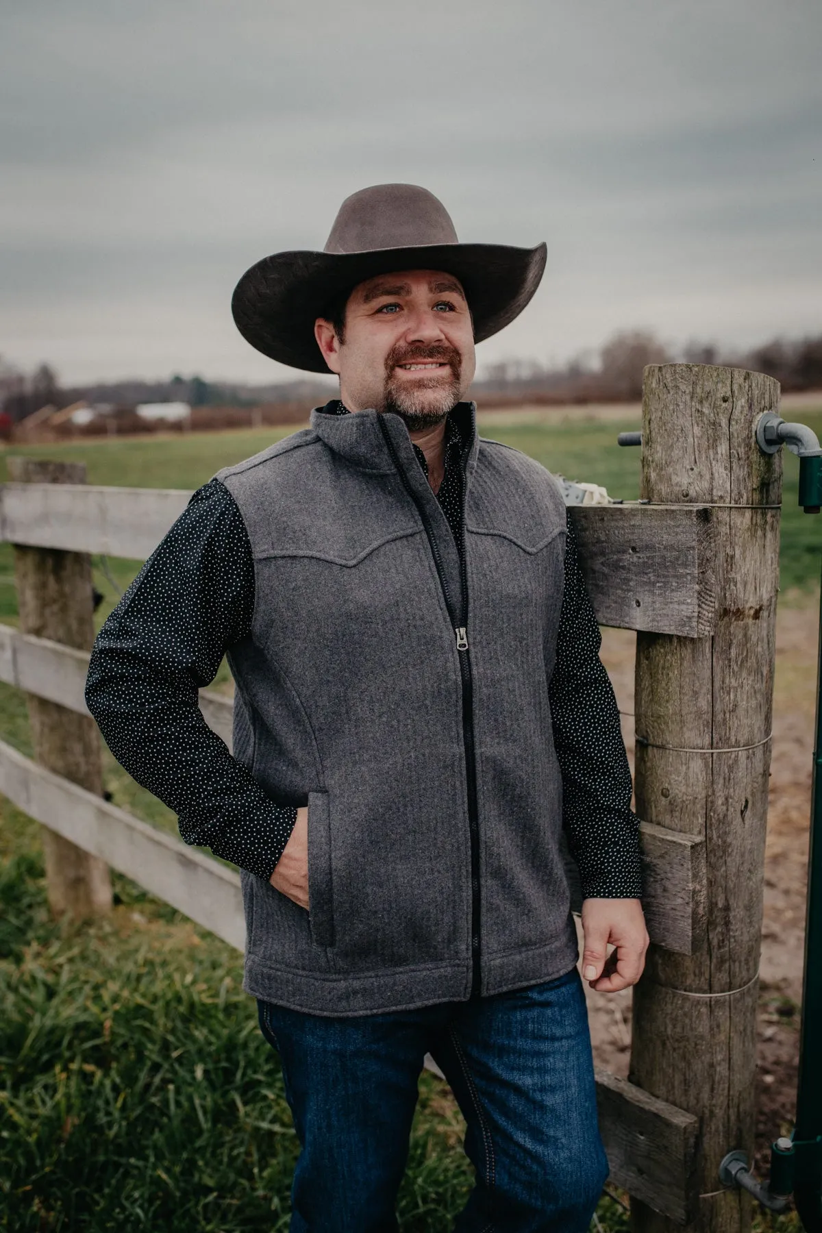 'James' Bonded Men's Wooly Vest by CINCH (Charcoal/ Khaki)