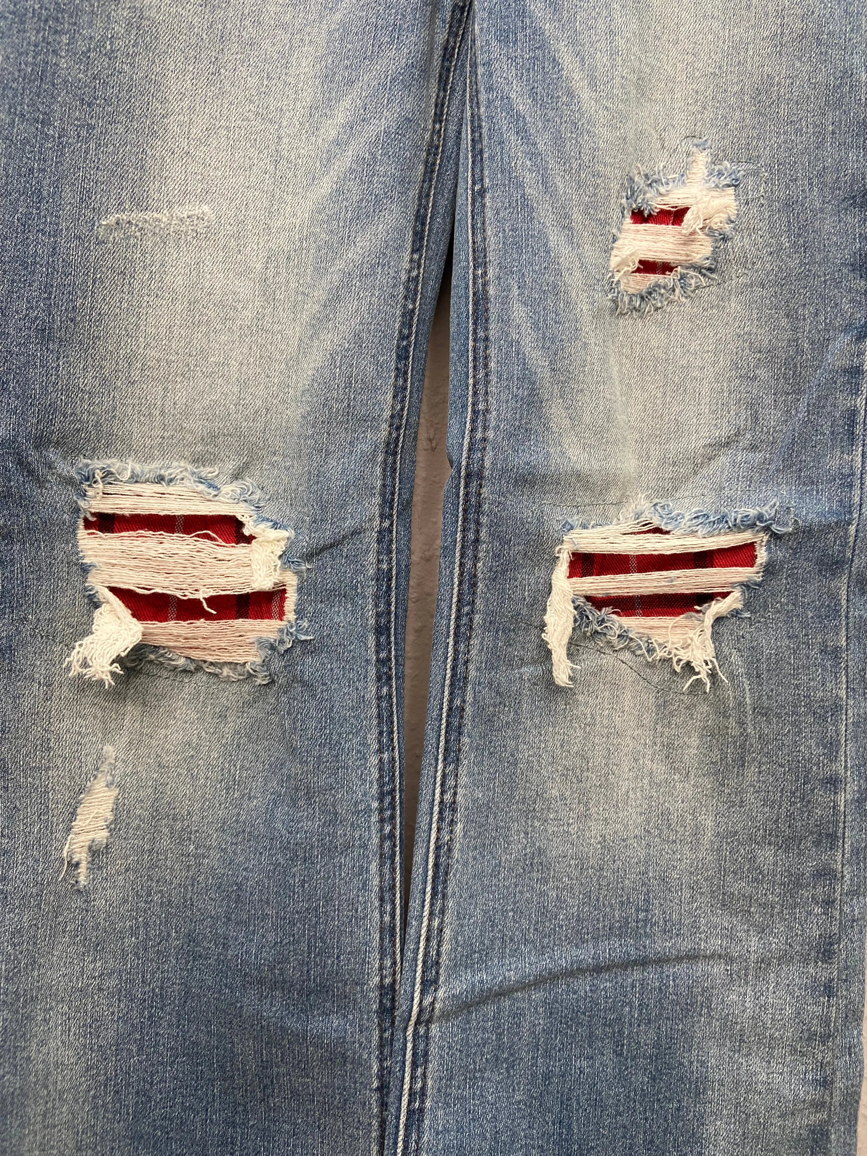 JB Plaid Patch Bootcut Jean
