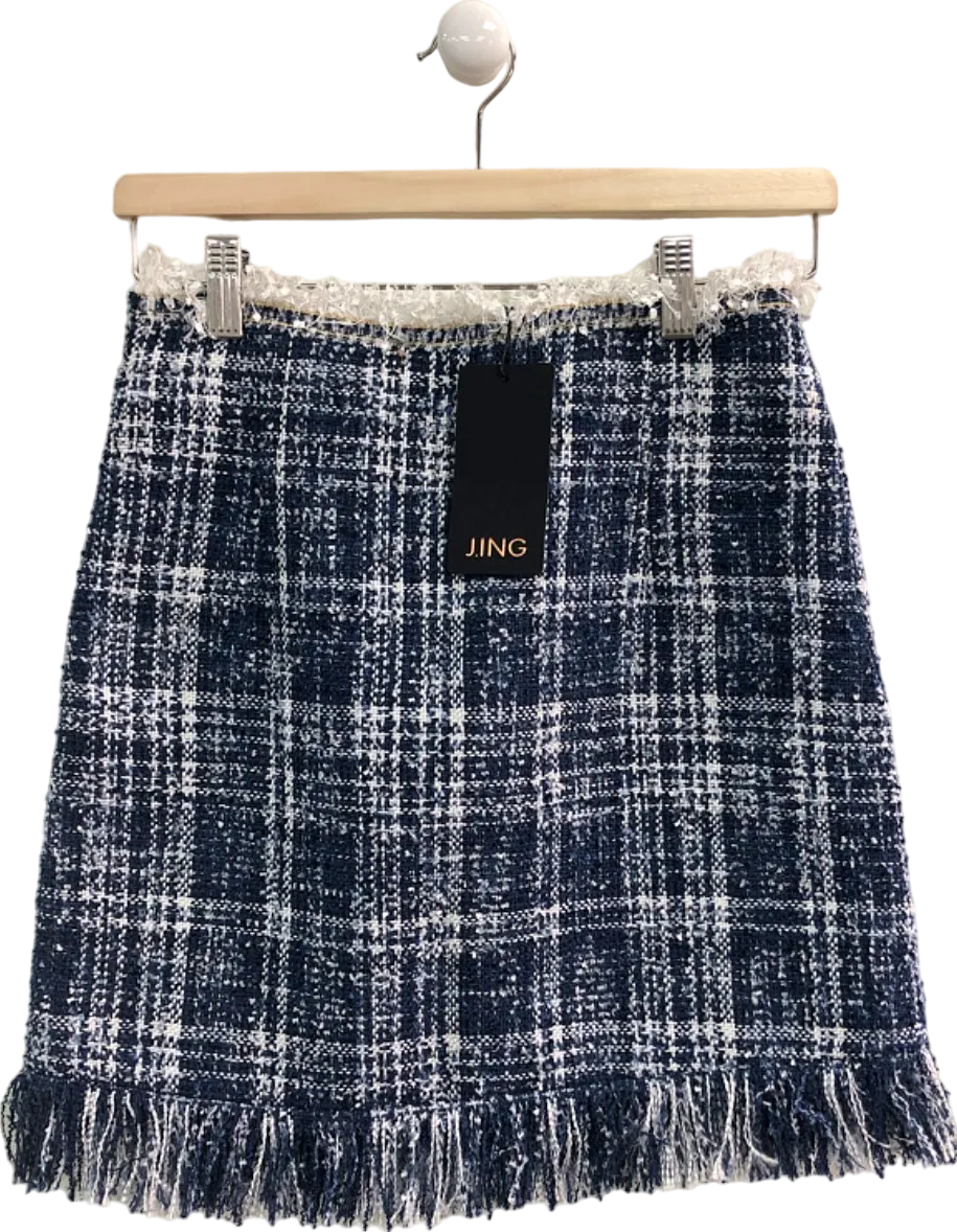J.ING Navy Blue Tweed Mini Skirt UK S