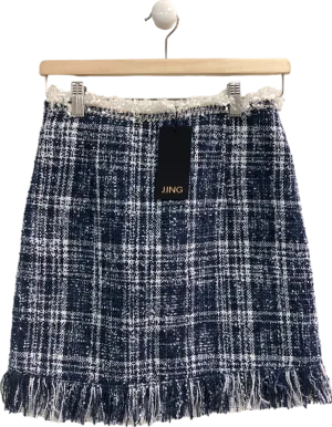 J.ING Navy Blue Tweed Mini Skirt UK S