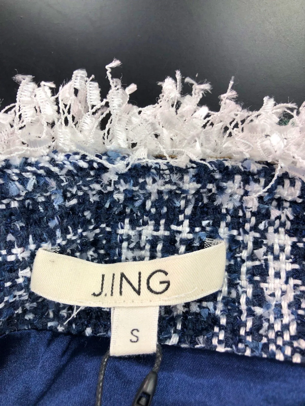 J.ING Navy Blue Tweed Mini Skirt UK S