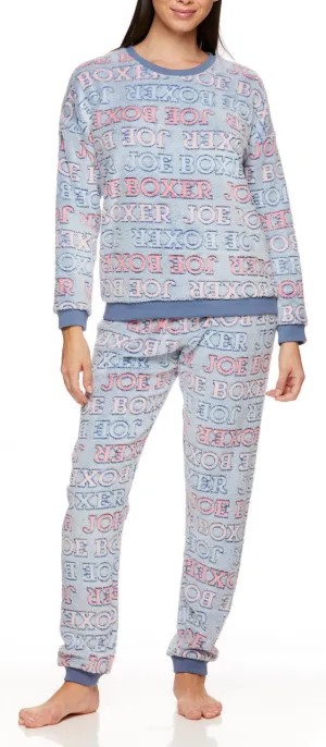 Joe Boxer Women's Blue Logo Banded Plush Pajama Set