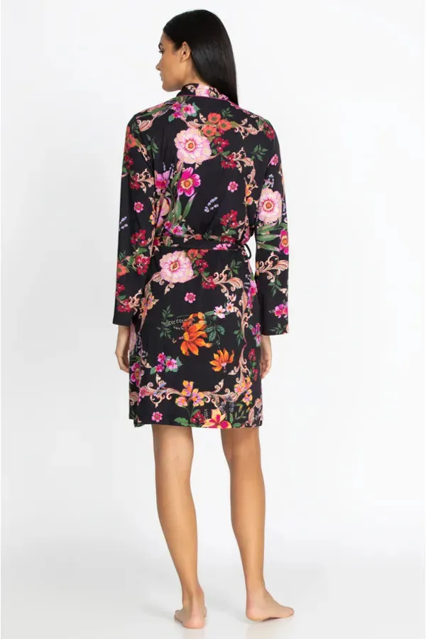 Johnny Was Pocca Sleep Robe Home Lounge Sleepwear Black Floral Long Sleeve New