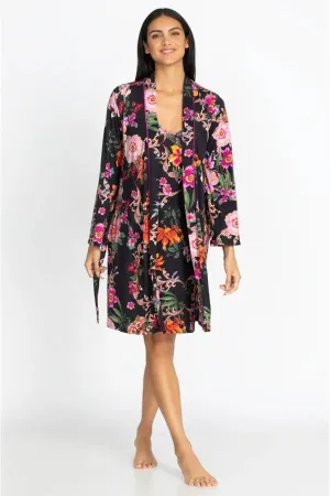 Johnny Was Pocca Sleep Robe Home Lounge Sleepwear Black Floral Long Sleeve New