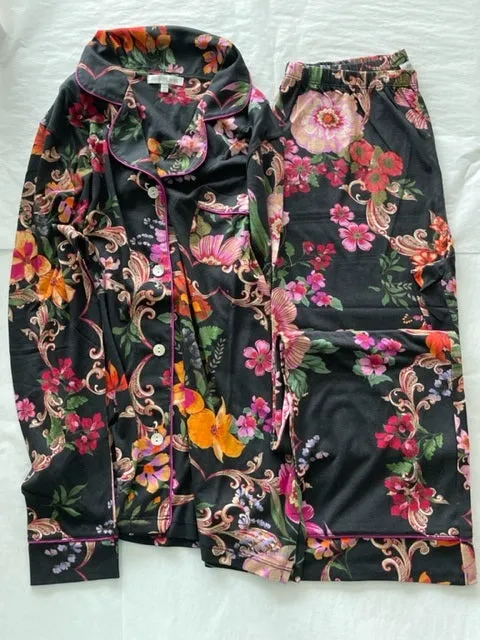 Johnny Was Sleepwear Pocca Cap Sleeve Dress Lounge Black Floral Loungewear New