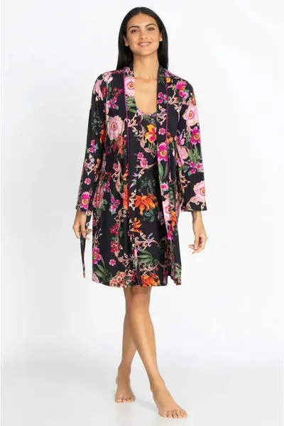 Johnny Was Sleepwear Pocca Cap Sleeve Dress Lounge Black Floral Loungewear New