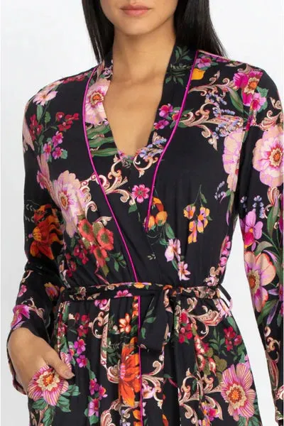 Johnny Was Sleepwear Pocca Cap Sleeve Dress Lounge Black Floral Loungewear New
