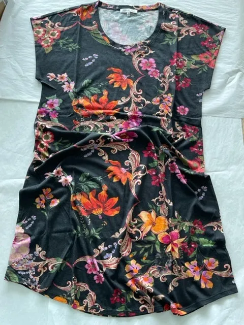 Johnny Was Sleepwear Pocca Cap Sleeve Dress Lounge Black Floral Loungewear New