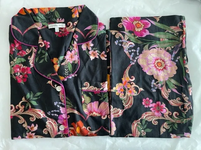Johnny Was Sleepwear Pocca Cap Sleeve Dress Lounge Black Floral Loungewear New