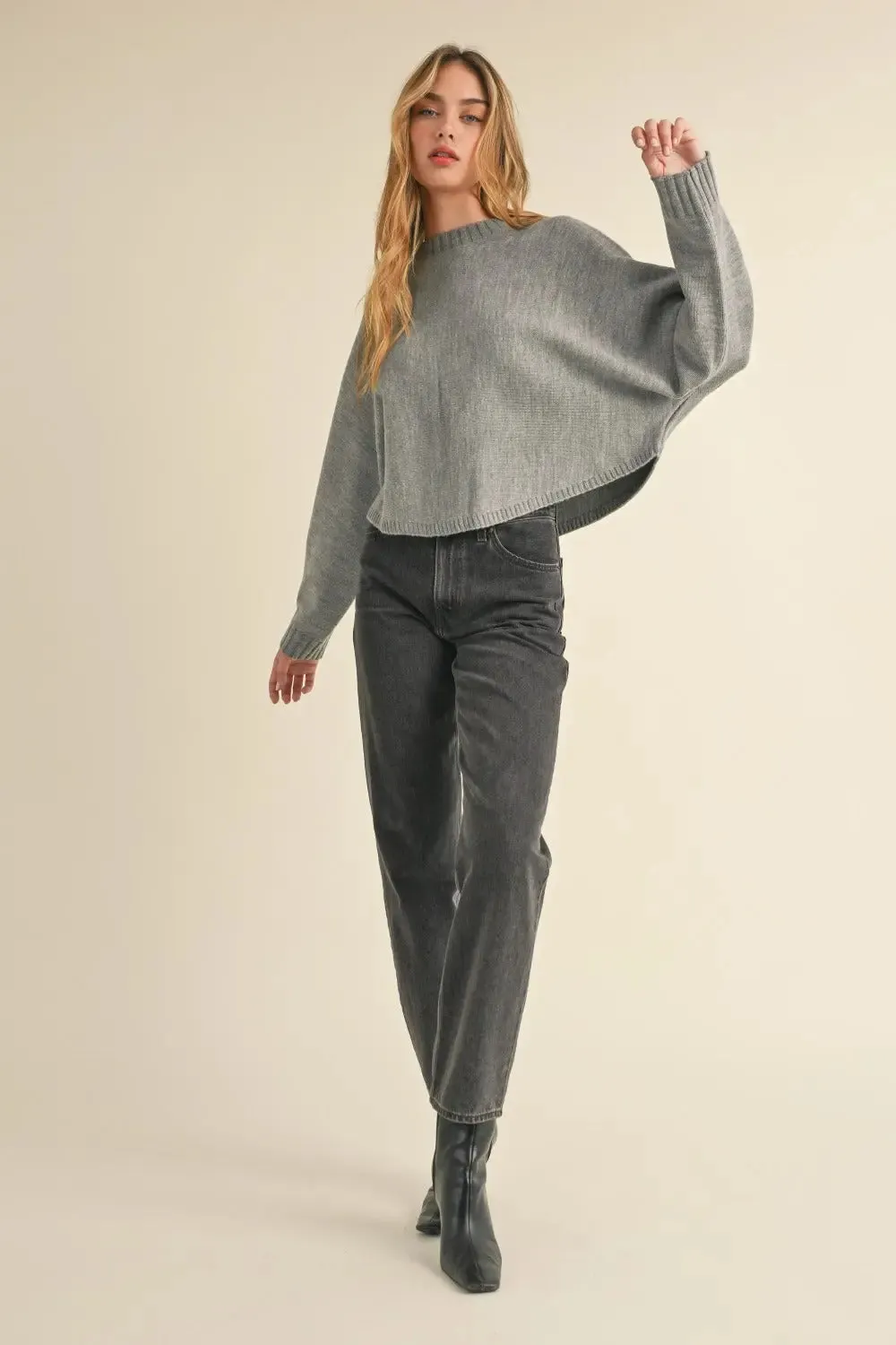 'Jovie' Round Neck Dolman Sleeve Cropped Sweater
