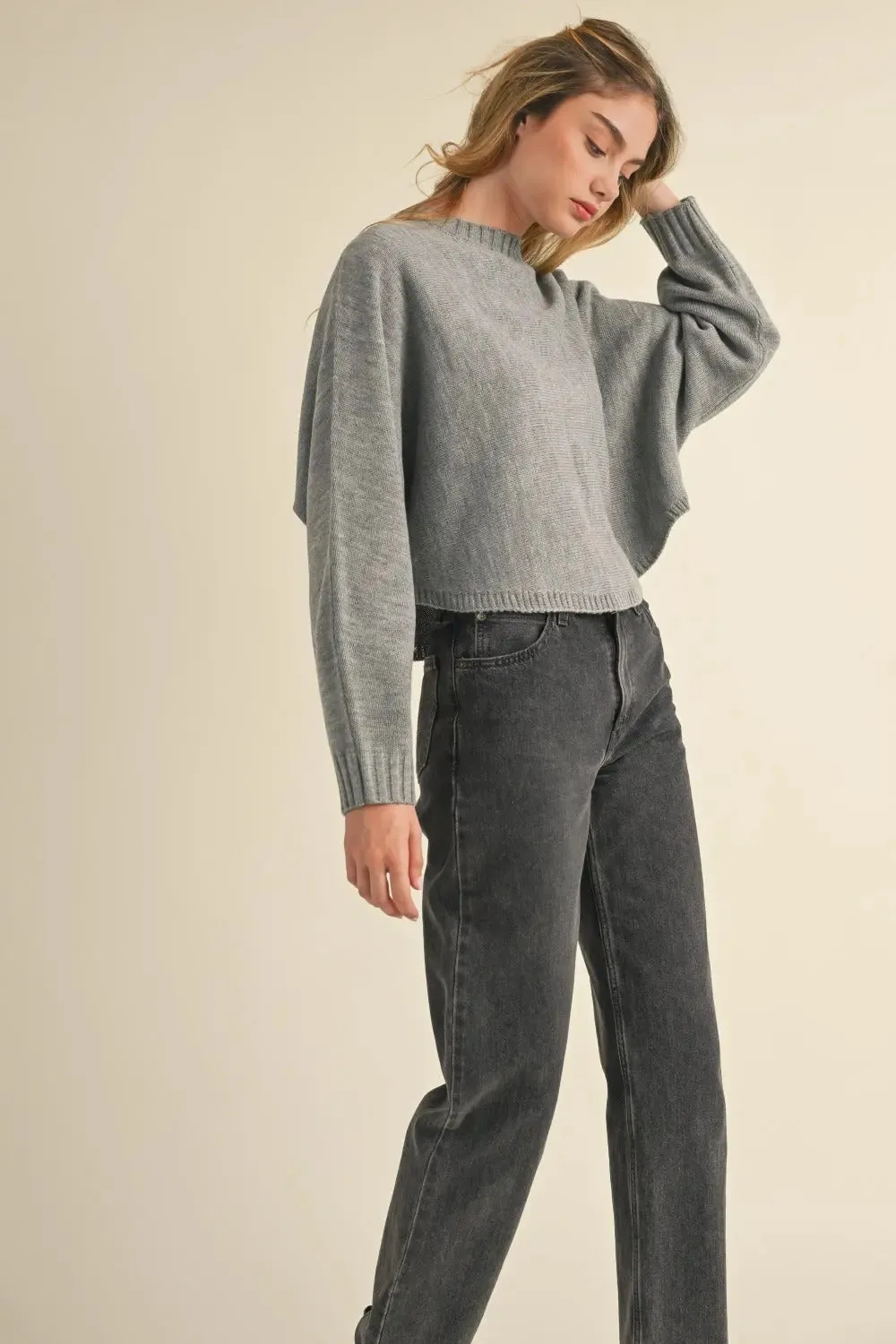 'Jovie' Round Neck Dolman Sleeve Cropped Sweater