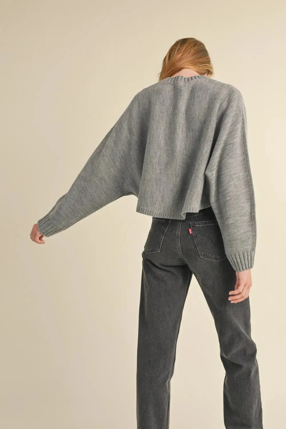 'Jovie' Round Neck Dolman Sleeve Cropped Sweater