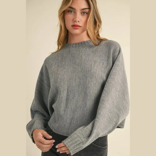 'Jovie' Round Neck Dolman Sleeve Cropped Sweater